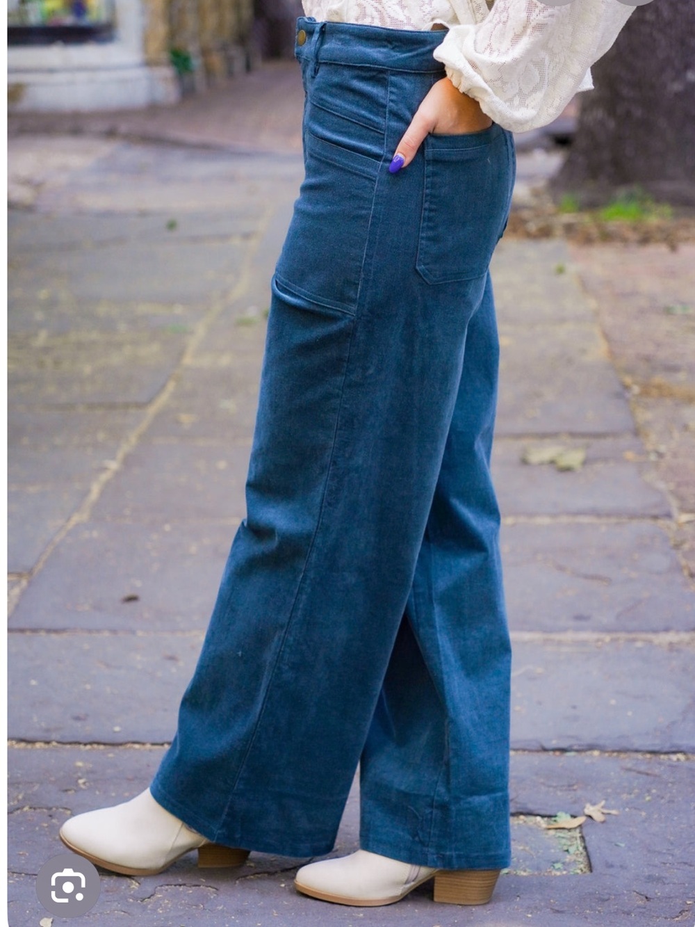 Universal Thread Vintage Straight Corduroy Pants Teal 2 Front Patch Pocket Blue
